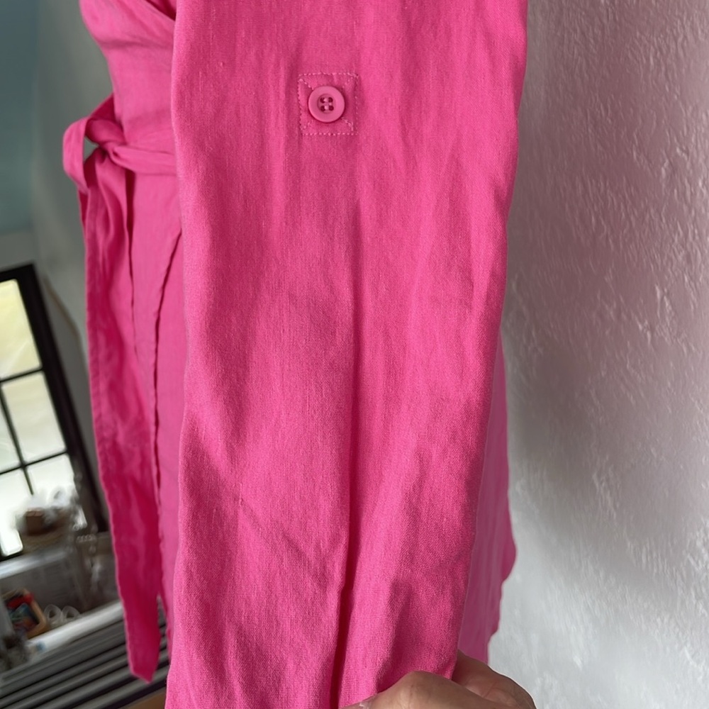 Monroe Linen Blend Wrap Shirt Dress‎ Pink Small - Picture 6 of 8